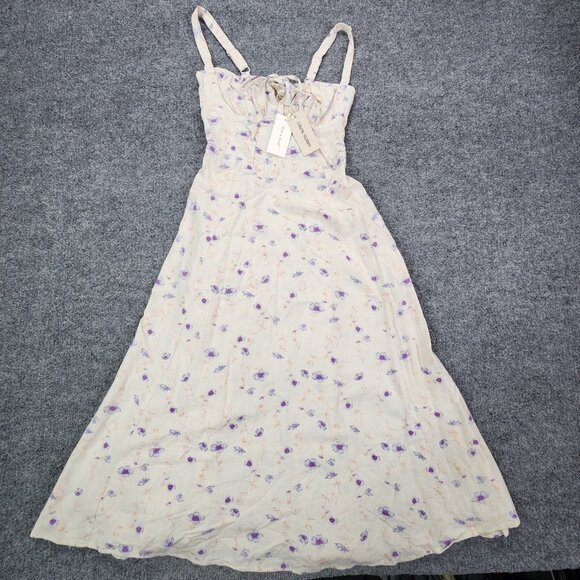 Sim & Sam | Dresses | Sim Sam Linen Blend Floral Maxi Dress Milkmaid ...